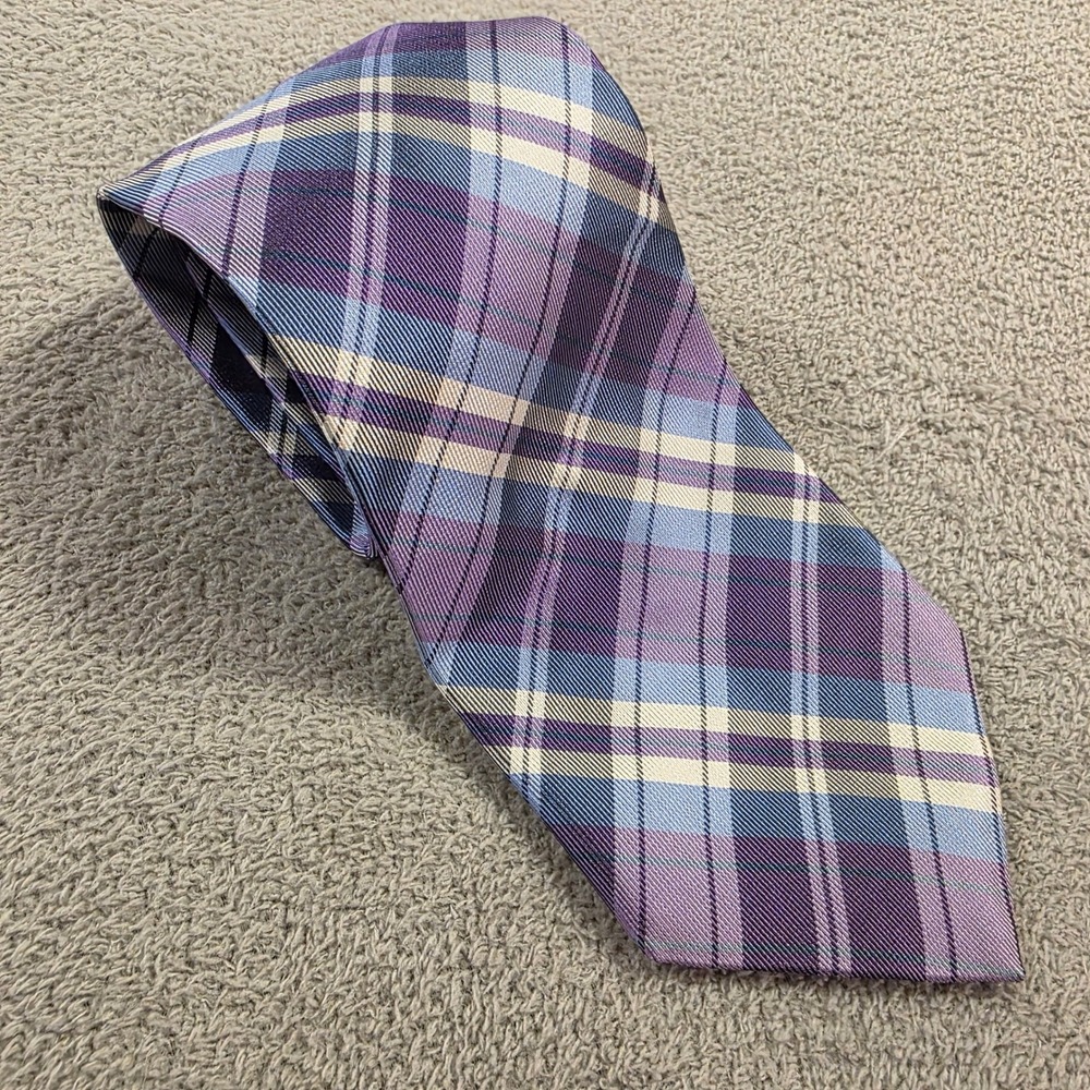 Brooks Brothers Tie Mens Purple Blue Plaid Silk Business Formal Preppy USA Made